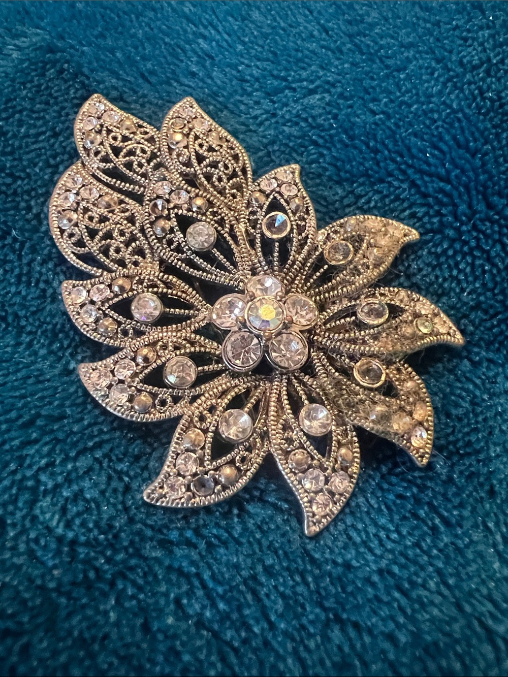 Crystal Floral Filigree Brooch - Silver-Tone Sparkle